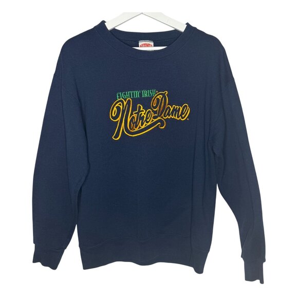 Vintage Notre Dame Sweatshirt Size Medium Raised Script Crewneck Nutmeg Mill Tag - Picture 1 of 5